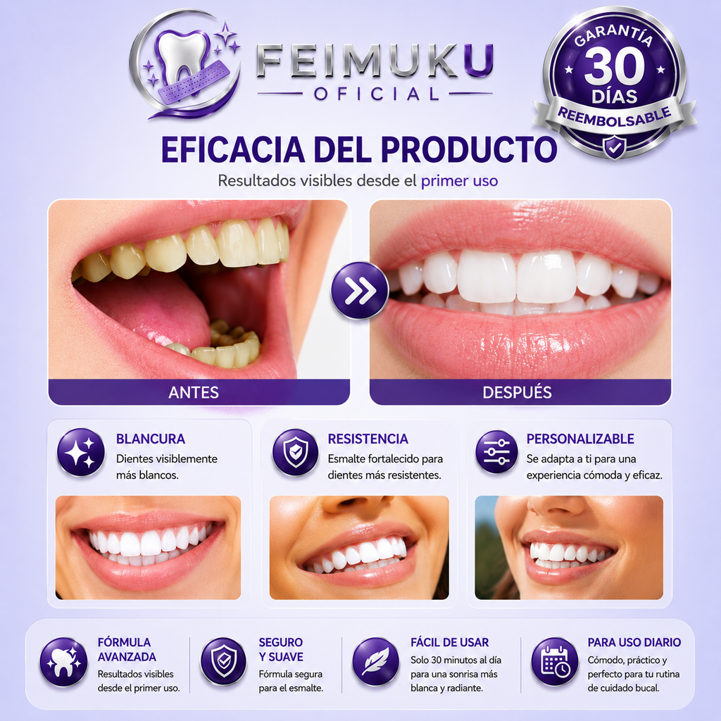 Tiras Blanqueadoras Dentales Feimuko™ – Sonrisa Más Blanca en 30 Minutos