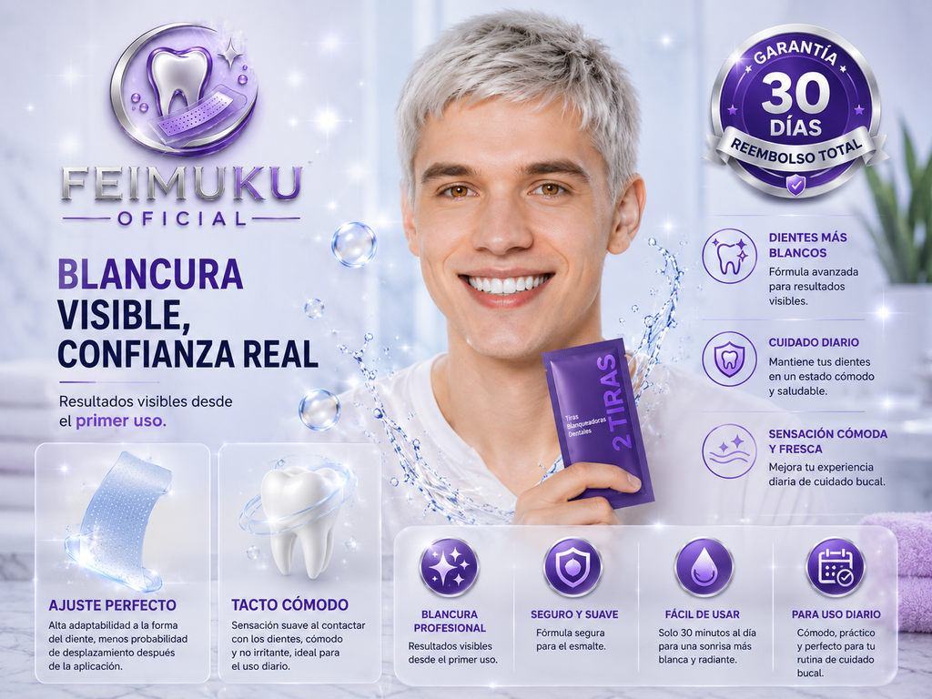 Tiras Blanqueadoras Dentales Feimuko™ – Sonrisa Más Blanca en 30 Minutos